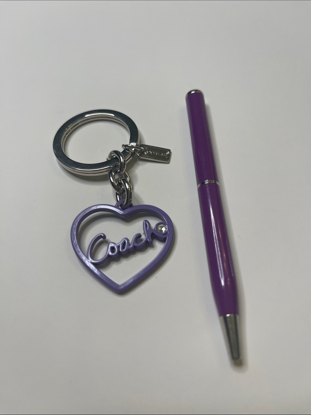 Coach Purple Heart Script Keychain and Purple Coach Pen